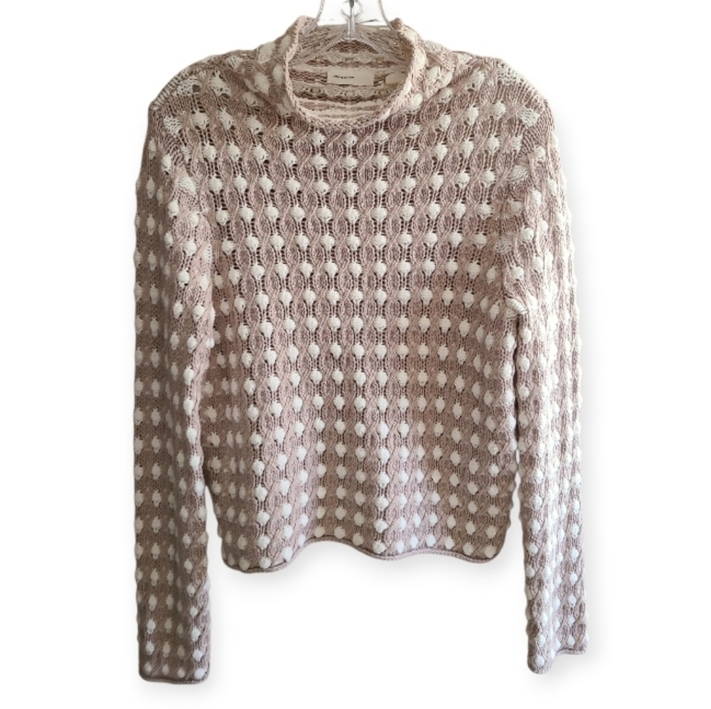 Anthropologie Sleeping On Snow Mockneck Popcorn Stitch Taupe Cream Knit Sweater - Picture 3 of 17